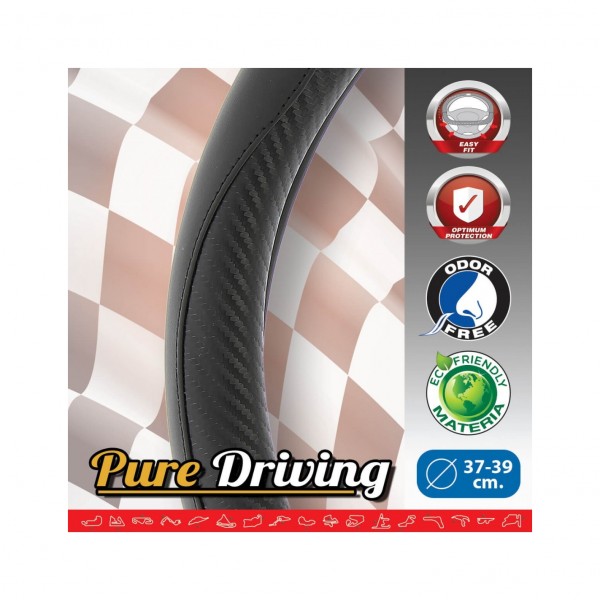 Funda de Volante Transpirable efecto Piel en Color Negro y Fibra de Carbono, Universal para Volnates 37-39cm diametro