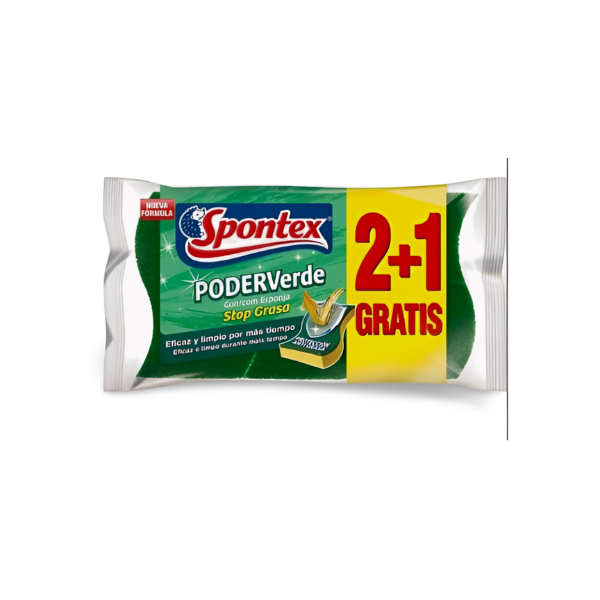 Spontex estropajo con esponja poder verde 2+1 GRATIS