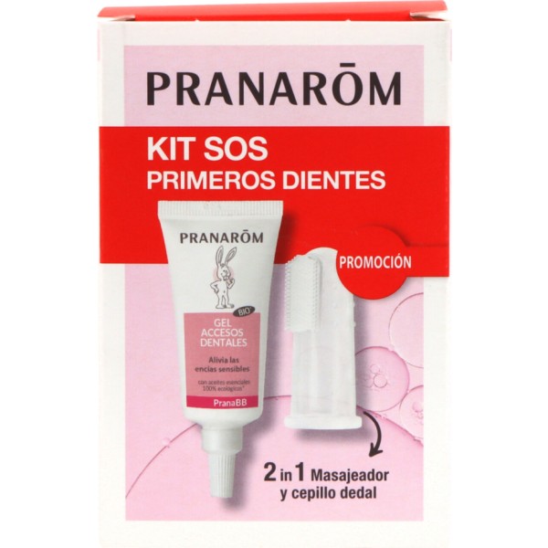 Pranarôm Primeros Dientes Gel Dental 15ml + 2 en 1 Masajeador y Cepillo Dedal Promo