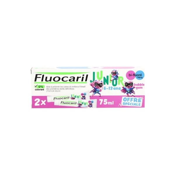 Fluocaril Junior 6-13 Años Sabor Chicle 2x75 ml Promo