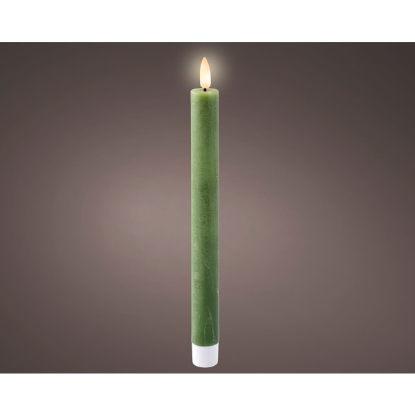 Vela de cera led color verde, acabado rústico, ø2,20 x 24,50 cm, pack 2 uds